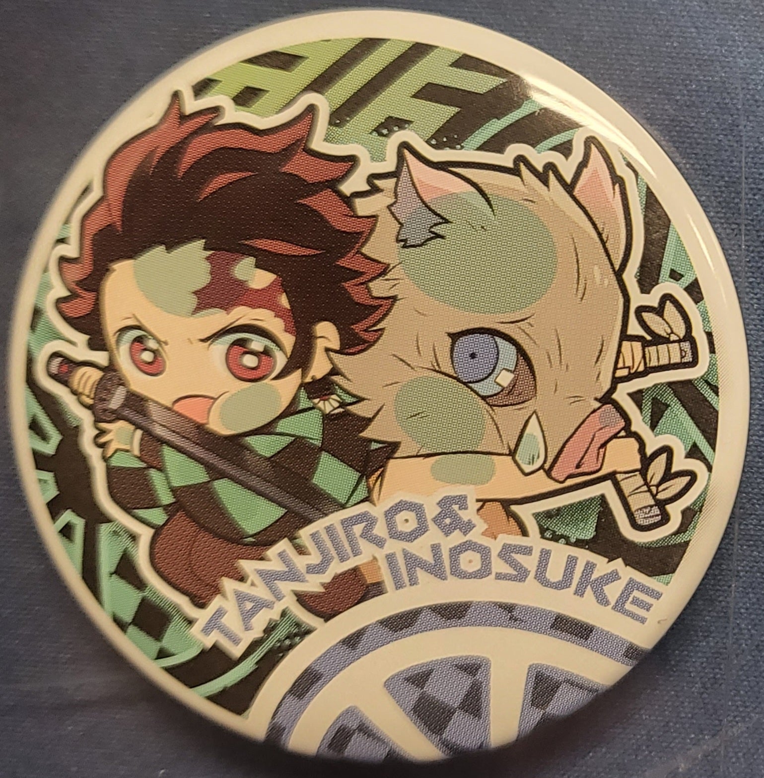 Tanjiro & Inosuke chibi Demon Slayer Original Tin Badge Pin