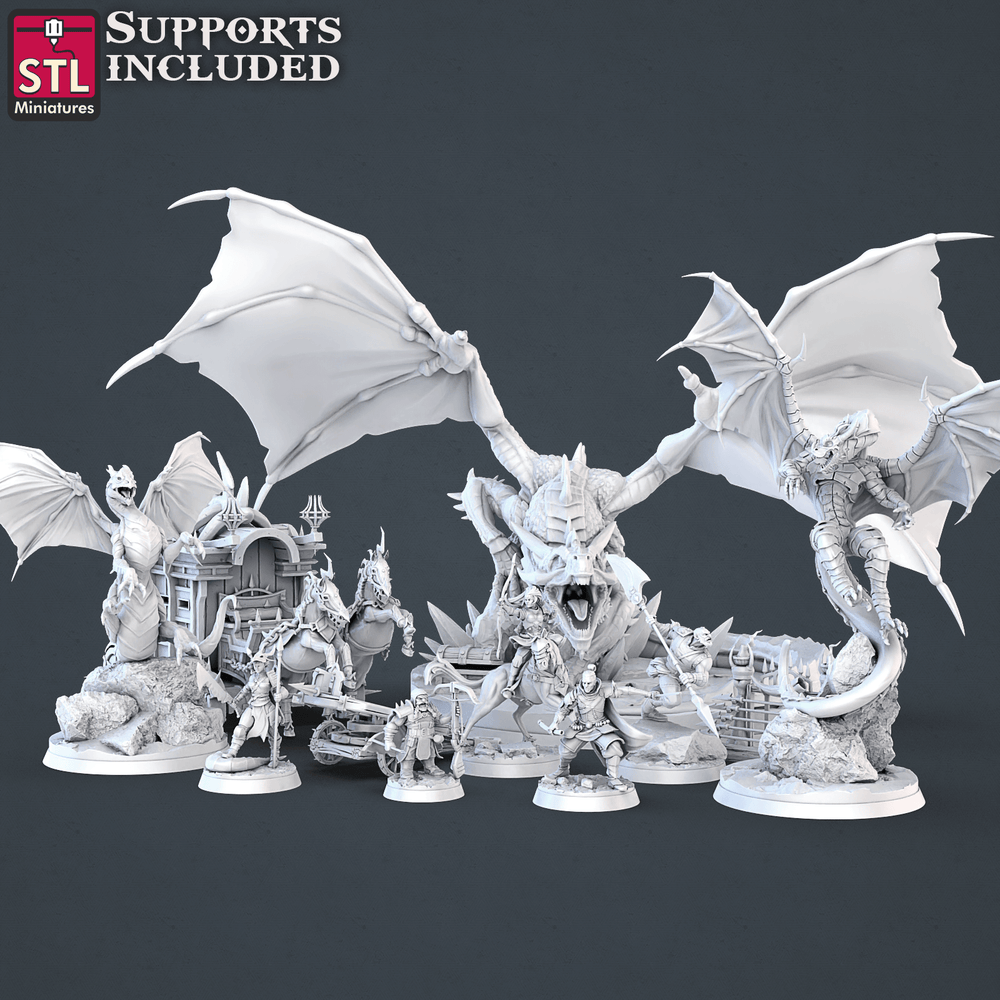 3D Printed STL Miniatures Dragon Hunters Set | 28 - 32mm War Gaming D&D (Online Only)