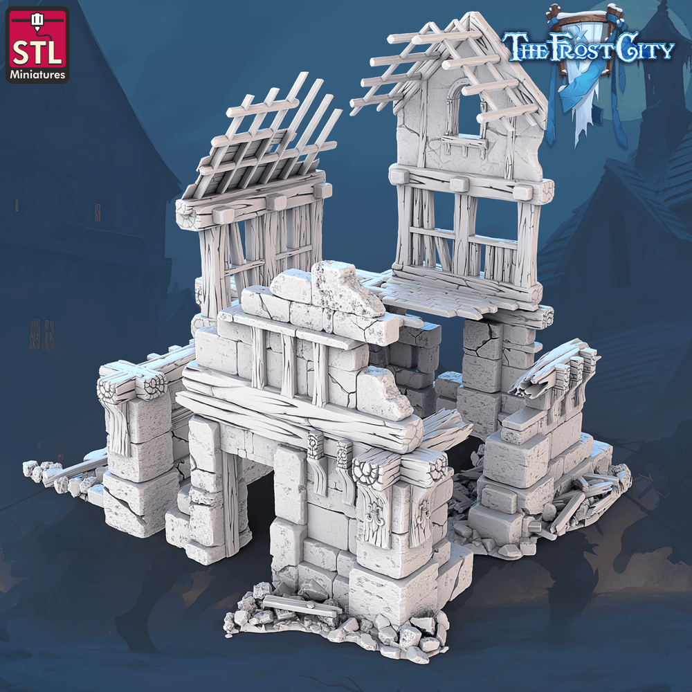 3D Printed STL Miniatures Ruined Building The Frost City 28 - 32mm War Gaming D&D (Online Only)