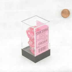 CHX23084 Pink Translucent Dice with White Numbers 16mm (5/8in) Set of 7 (ONLINE ORDER ONLY)