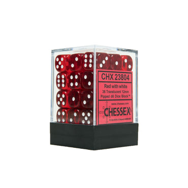 Chessex Translucent Red/White 12MM D6 Dice Block (36 dice)