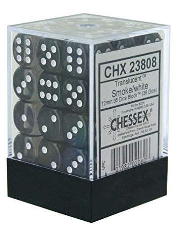 Chessex Translucent Smoke/White 12MM D6 Dice Block (36 dice)