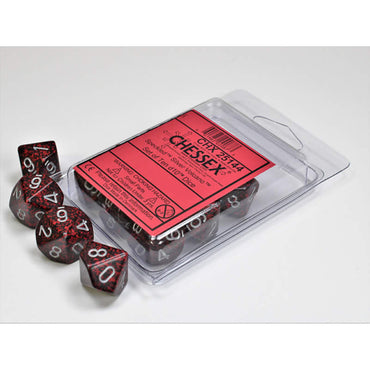 CHX25144 Silver Volcano Speckled Dice Silver Numbers D10 16mm Set of 10 (ONLINE ORDER ONLY)