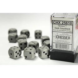 Chessex Opaque Dark Grey/Black 16MM D6 Dice Block (12 dice)
