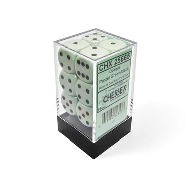 CHX25665 Green Pastel D6 Dice with Black Pips 16mm (5/8in) Pack of 12 Dice (ONLINE ORDER ONLY)