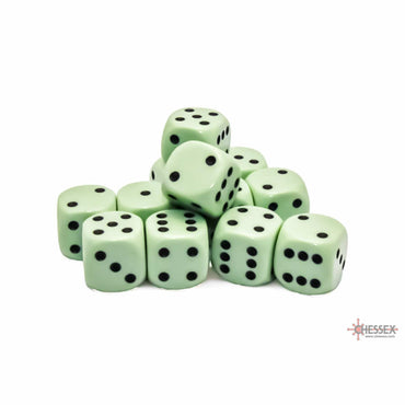 CHX25665 Green Pastel D6 Dice with Black Pips 16mm (5/8in) Pack of 12 Dice (ONLINE ORDER ONLY)