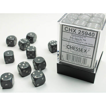 CHX25940 Hi Tech Speckled D6 Dice Silver Pips 12mm (1/2in) Pack of 36 (ONLINE ORDER ONLY)