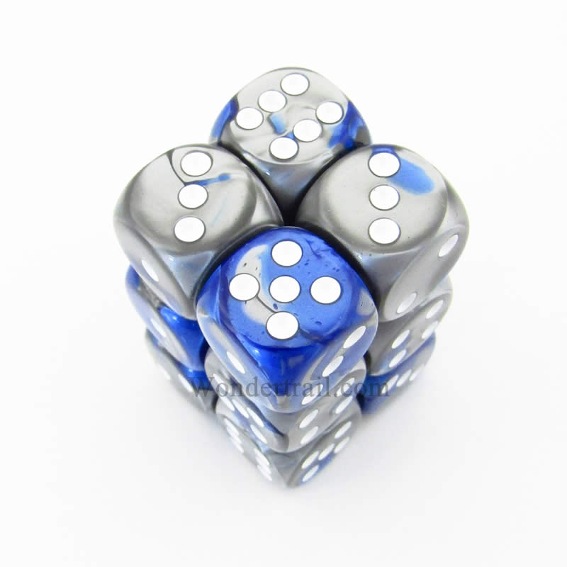 CHX26623 Blue Steel Gemini Dice White Pips D6 16mm (5/8in) Pack of 12 (ONLINE ORDER ONLY)