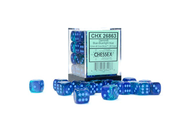 Chessex Gemini Blue-Blue/Light Blue 12MM D6 Dice Block (36 dice)