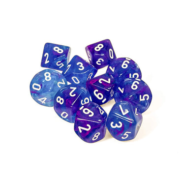 CHX27367 Aura Nebula Luminary Dice with White Numbers D10 16mm (5/8in) Pack of 10 Dice (ONLINE ORDER ONLY)