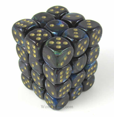 CHX27899 Shadow Lustrous Dice with Gold Pips D6 12mm (1/2in) Pack of 36 (ONLINE ORDER ONLY)