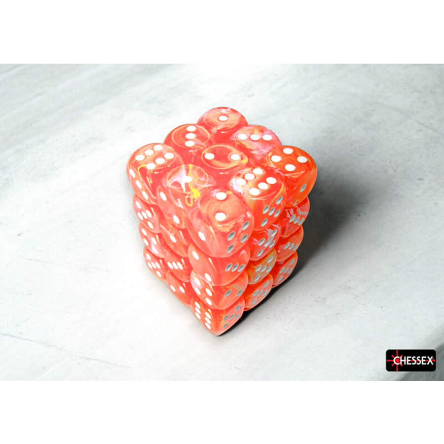 CHX27953 Dahlia Festive Luminary Dice with White Pips D6 12mm (1/2in) Pack of 36 (ONLINE ORDER ONLY)