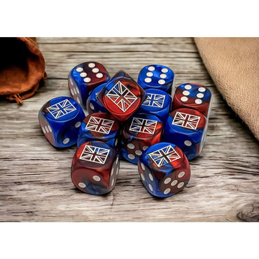 CHX29064 Blue-Red Gemini Great Britain War Dice with White Pips 16mm (5/8in) Pack of 12 (ONLINE ORDER ONLY)