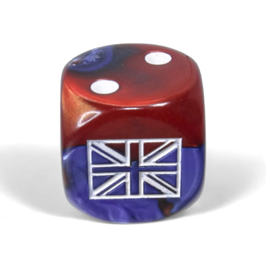CHX29064 Blue-Red Gemini Great Britain War Dice with White Pips 16mm (5/8in) Pack of 12 (ONLINE ORDER ONLY)