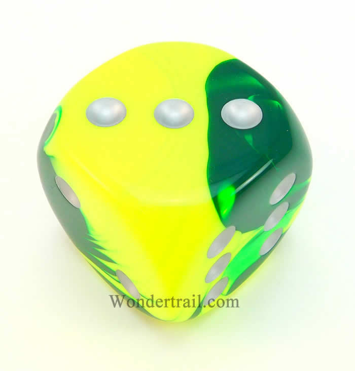 CHXDG5054 Green Yellow Gemini Die Silver Pips D6 50mm (1.97in) Pack of 1 (ONLINE ORDER ONLY)