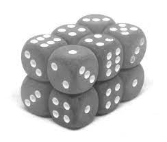 Chessex Frosted Smoke/White 16MM D6 Dice Block (12 dice)
