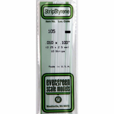 EVG105 White Dimensional Styrene Plastic Strips .010 x .100 x 14in (10) (ONLINE ORDER ONLY)