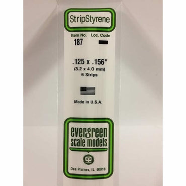 EVG187 White Dimensional Strips .125in x .156in x 14in Pack of 6 Strips Evergreen (ONLINE ORDER ONLY)