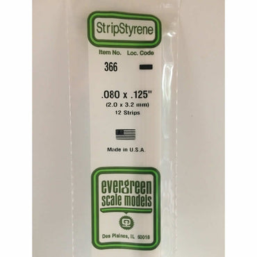 EVG366 Styrene Dimensional Strips .080in x .125in x 24in (12) Evergreen (ONLINE ORDER ONLY)