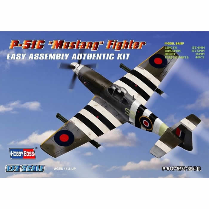 HBM80243 P-51C Mustang 1/72 Scale Plastic Model Kit Hobby Boss (ONLINE ORDER ONLY)