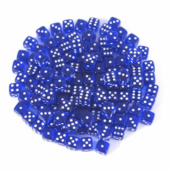 KOP00689 Blue Transparent Dice White Pips D6 5mm (13/64in) Pack of 250 (ONLINE ORDER ONLY)