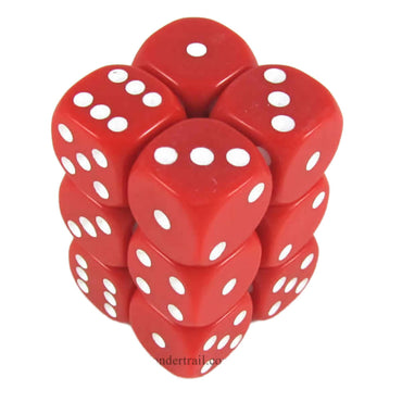KOP11000 Red Opaque Dice with White Pips D6 16mm (5/8in) Pack of 12 (ONLINE ORDER ONLY)