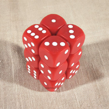 KOP11000 Red Opaque Dice with White Pips D6 16mm (5/8in) Pack of 12 (ONLINE ORDER ONLY)