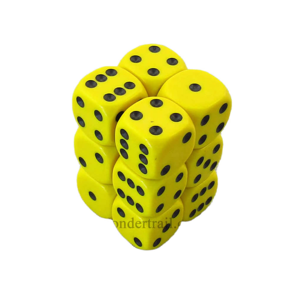KOP11003 Yellow Opaque Dice with Black Pips D6 16mm (5/8in) Pack of 12 (ONLINE ORDER ONLY)