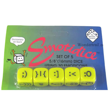 KOP11779 Emotidice Yellow Dice Black Emoticons D6 16mm (5/8in) Pack of 5 (ONLINE ORDER ONLY)