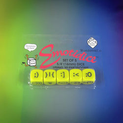 KOP11779 Emotidice Yellow Dice Black Emoticons D6 16mm (5/8in) Pack of 5 (ONLINE ORDER ONLY)