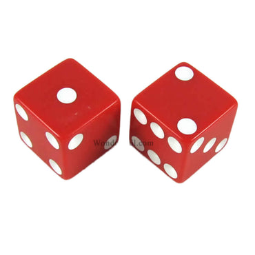 KOP17816 Red Opaque Dice with White Pips D6 25mm (1in) Pack of 2 (ONLINE ORDER ONLY)