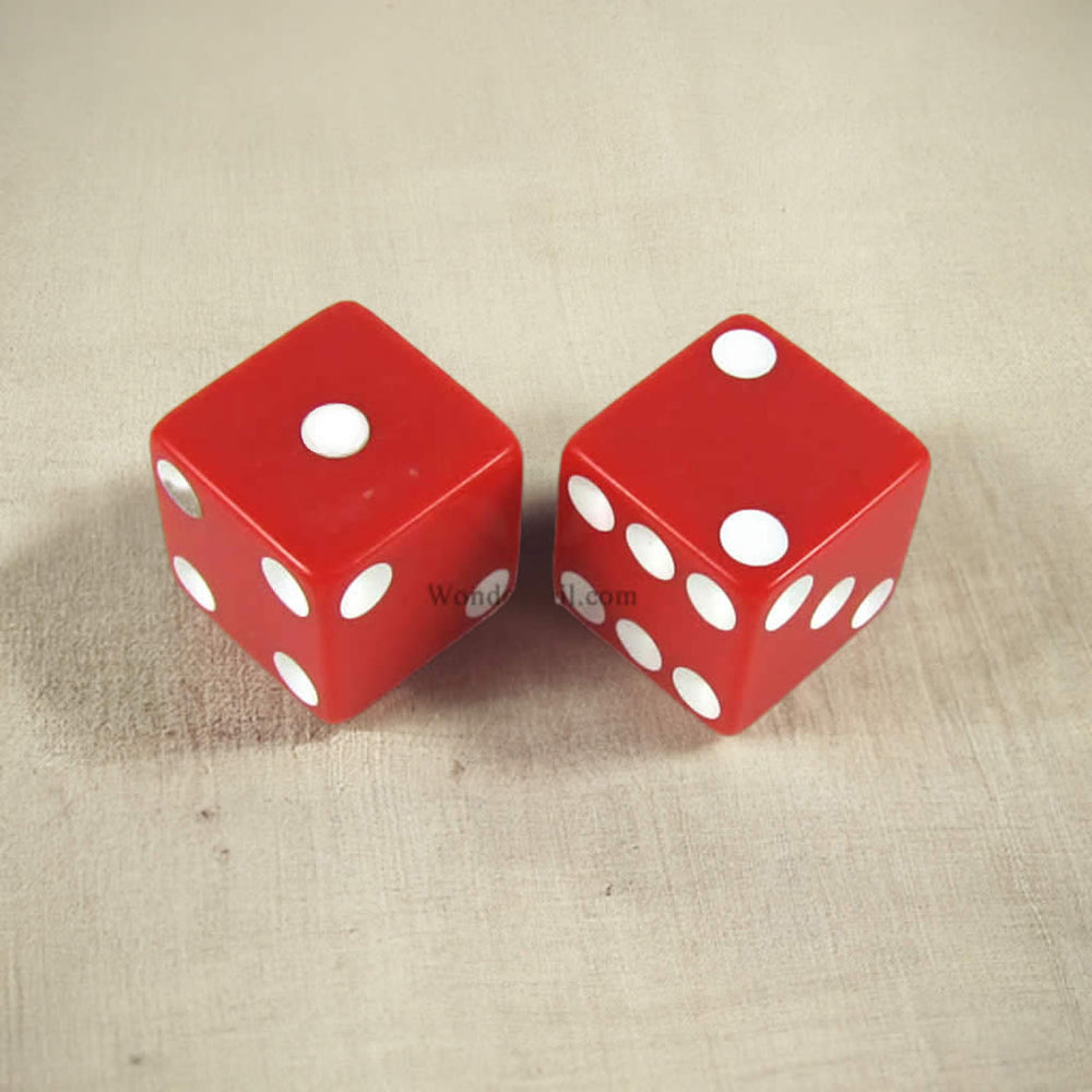 KOP17816 Red Opaque Dice with White Pips D6 25mm (1in) Pack of 2 (ONLINE ORDER ONLY)