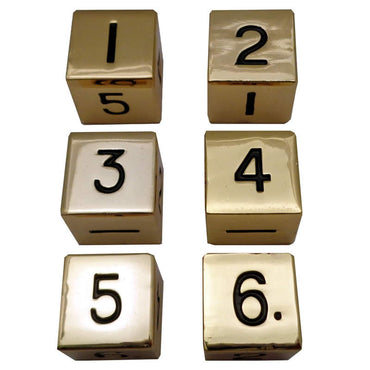 MET0016 Gold Color Solid Metal Dice Polyhedral D6 16mm (5/8in) Pack of 6 (ONLINE ORDER ONLY)