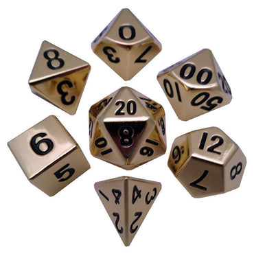 MET001 Gold Color Solid Metal Dice 16mm (5/8in) 7-Dice Set (ONLINE ORDER ONLY)
