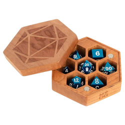 MET809 Cherry Wood Hexagon Dice Case Holds 7 Dice Metallic Dice Games (ONLINE ORDER ONLY)