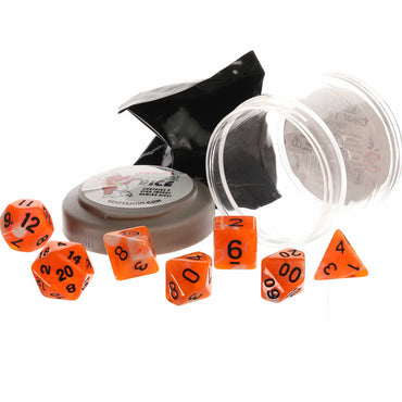 RPR19068 Orange and White Dual Color Dice Set 16mm (5/8 inch) Dungeon Dice with Random Miniature Included Reaper Miniatures (ONLINE ORDER ONLY)