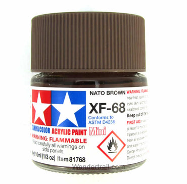 TAM81768 XF-68 Mini Flat NATO Brown Acrylic 10ml (1/3oz) Bottle Hobby Paint Tamiya (ONLINE ORDER ONLY)