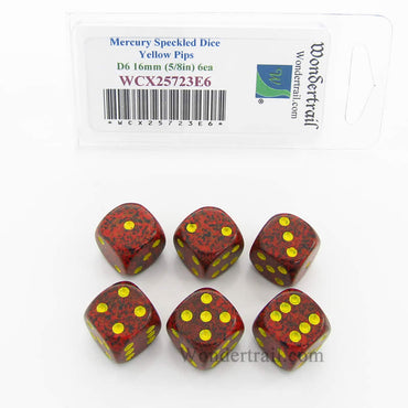 WCX25723E6 Mercury Speckled Dice Yellow Pips D6 16mm Pack of 6 (ONLINE ORDER ONLY)
