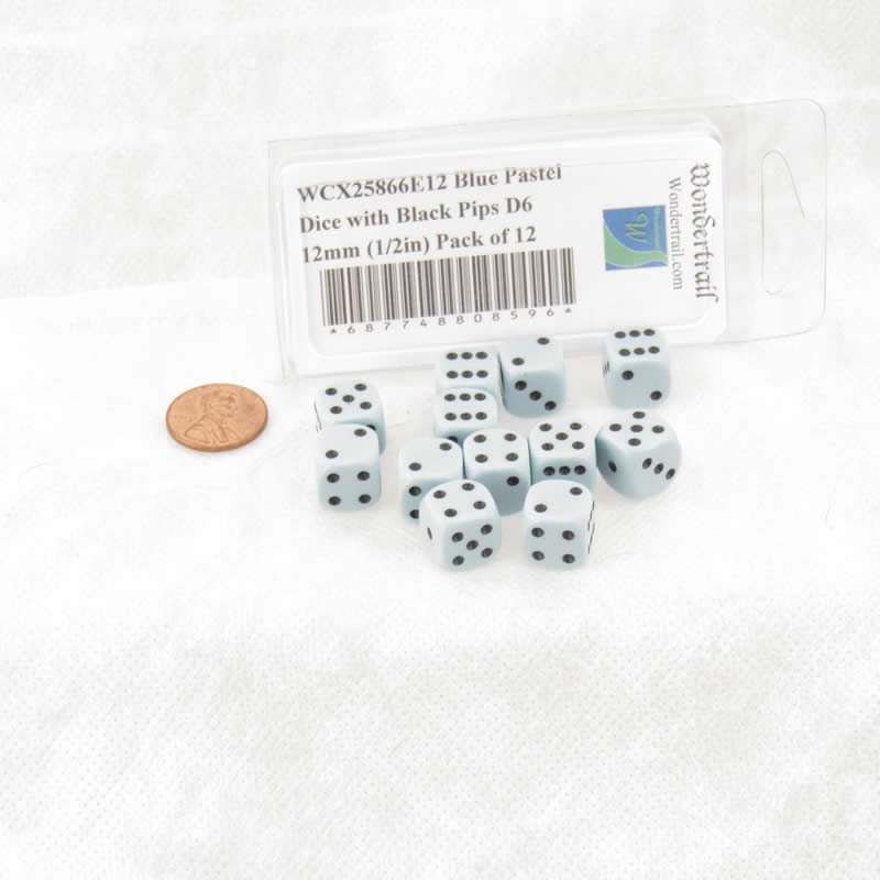 WCX25866E12 Blue Pastel Dice with Black Pips D6 12mm (1/2in) Pack of 12 (ONLINE ORDER ONLY)