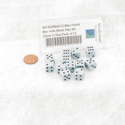WCX25866E12 Blue Pastel Dice with Black Pips D6 12mm (1/2in) Pack of 12 (ONLINE ORDER ONLY)