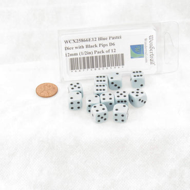 WCX25866E12 Blue Pastel Dice with Black Pips D6 12mm (1/2in) Pack of 12 (ONLINE ORDER ONLY)