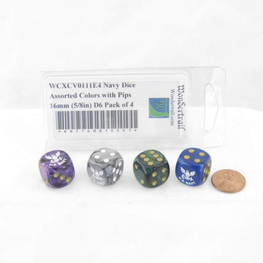 WCXCV0111E4 Navy Dice Assorted Colors with Pips 16mm (5/8in) D6 Pack of 4 (ONLINE ORDER ONLY)