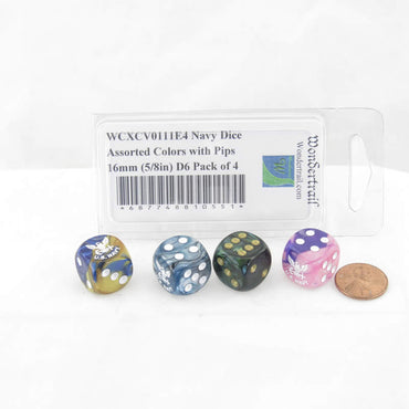 WCXCV0111E4 Navy Dice Assorted Colors with Pips 16mm (5/8in) D6 Pack of 4 (ONLINE ORDER ONLY)