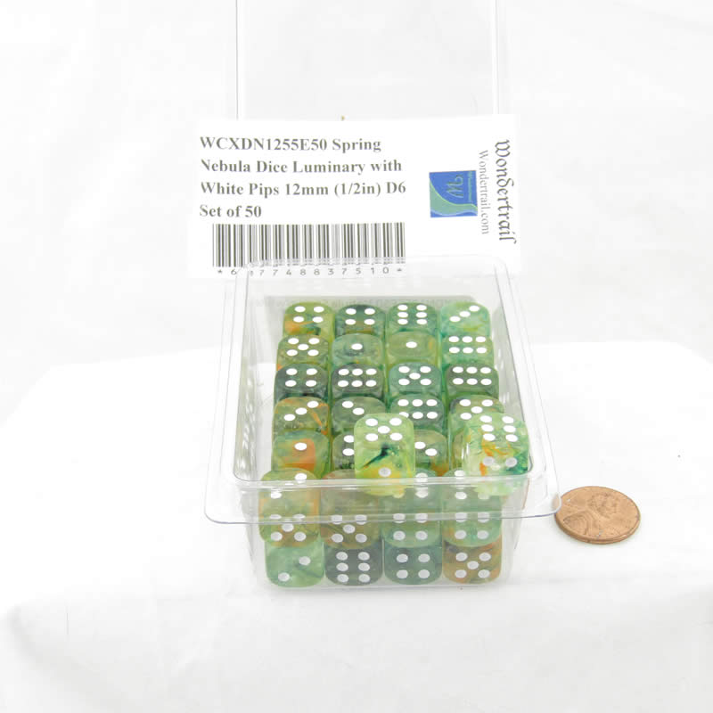 WCXDN1255E50 Spring Nebula Dice Luminary with White Pips 12mm (1/2in) D6 Set of 50 (ONLINE ORDER ONLY)