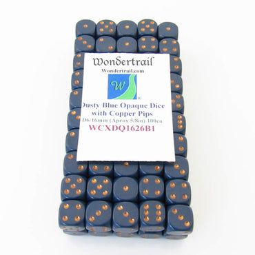 WCXDQ1626B1 Dusty Blue Opaque Dice Copper Pips D6 16mm Pack Of 100 (ONLINE ORDER ONLY)