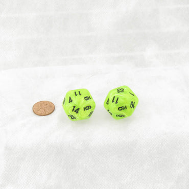 WCXLV2000E2 Bright Green Vortex Mega-Hedral with Black Colored Numbers 20mm (25/32in) D20 Pack of 2 (ONLINE ORDER ONLY)