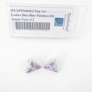 WCXPF0464E2 Pop Art Festive Dice with Blue Numbers D4 Aprox 16mm (5/8in) Pack of 2 (ONLINE ORDER ONLY)