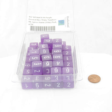 WCXPF0607E50 Purple Frosted Dice White Numbers D6 Aprox 16mm (5/8in) Pack of 50 (ONLINE ORDER ONLY)