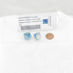WCXPN0856E2 Oceanic Nebula Luminary Dice Gold Numbers 16mm (5/8in) D8 Set of 2 (ONLINE ORDER ONLY)