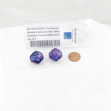 WCXPN1257E2 Nocturnal Nebula Luminary Dice Blue Numbers 16mm (5/8in) D12 Set of 2 (ONLINE ORDER ONLY)